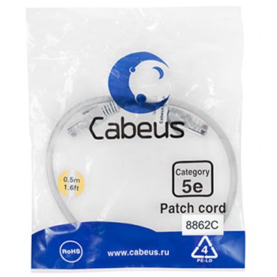 патч-корд Cabeus PC-UTP-RJ45-CAT.5E-0.5M-LSZH Серый